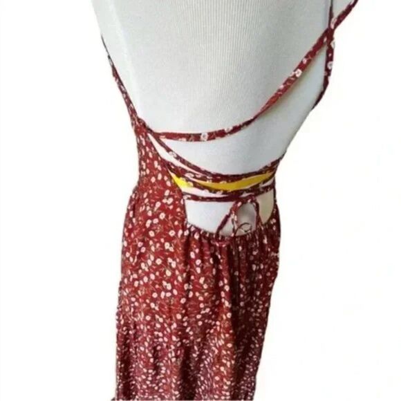 🆕 bellanblue  Floral BOHO Lace Up Back Maxi Dress size M - Picture 6 of 6